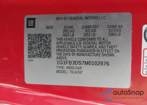 2021 Chevrolet Camaro Rwd 1Lt from USA, damaged, VIN 1G1FB3DS7M0102976